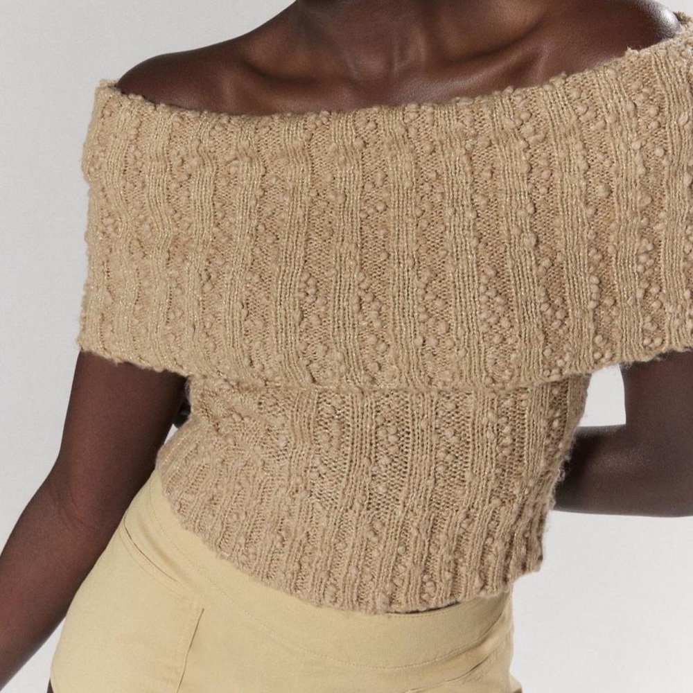 Silence + Noise Off-Shoulder Beige Sweater